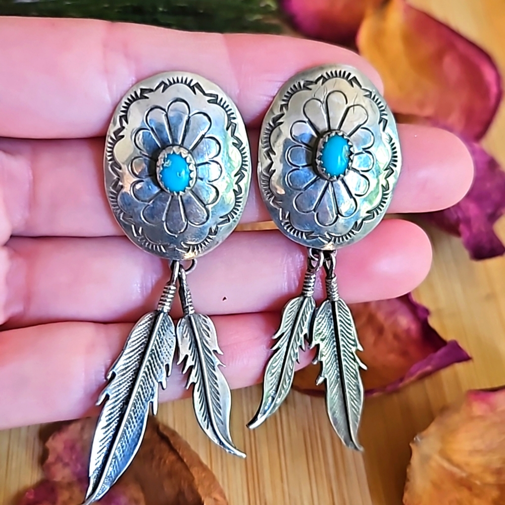 Vintage Navajo Turquoise P. Armstong earrings